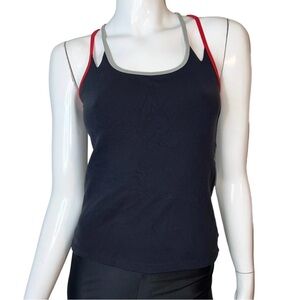 Blue Fish Black with Red and Beige‎ Double Spaghetti Straps Tank Top